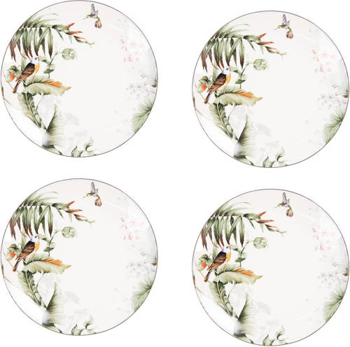 HAES deco - Dinerborden set van 4 - Formaat Ø 26x2 cm - Porselein - Tropical Bird