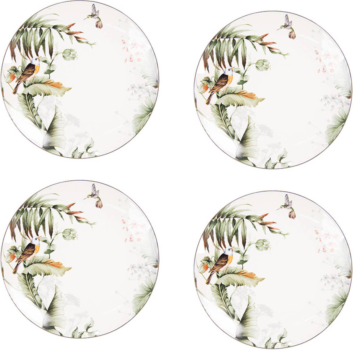 HAES deco - Dinerborden set van 4 - Formaat Ø 26x2 cm - Porselein - Tropical Bird