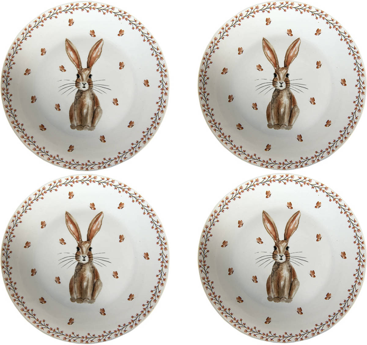 HAES deco - Ontbijtborden set van 4 - Formaat Ø 20x2 cm - Porselein - Rustic Easter Bunny