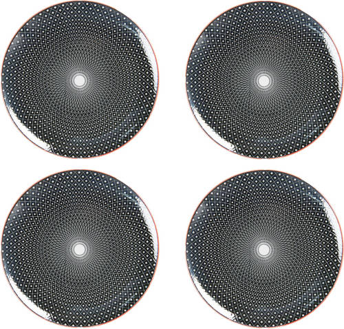 HAES deco - Dinerborden set van 4 - Formaat Ø 26x2 cm - Keramiek - Black Spiral