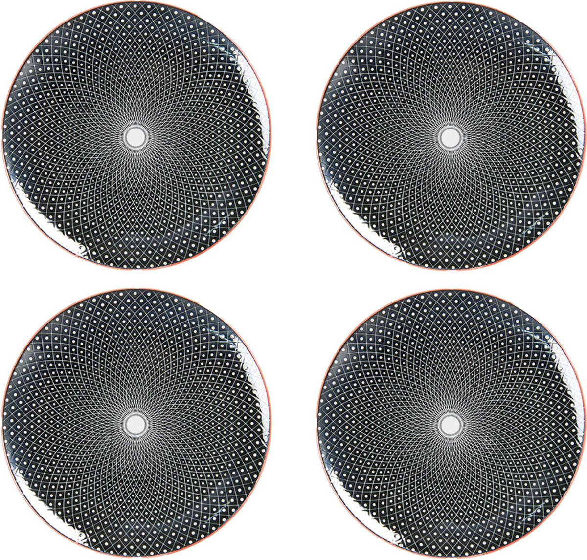 HAES deco - Dinerborden set van 4 - Formaat Ø 26x2 cm - Keramiek - Black Spiral