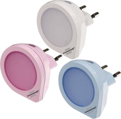 Brennenstuhl LED-nachtlampenset met schemeringssensor en 1 LED (1x wit, 1x roze, 1x blauw)