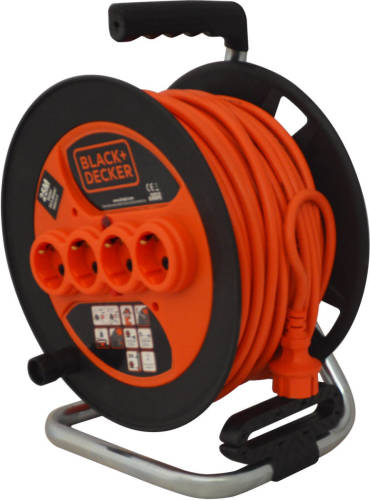 BLACK+DECKER Kabelhaspel- 25M - 3G 1,5mm - 4 voudig - BXECFL2QBSE
