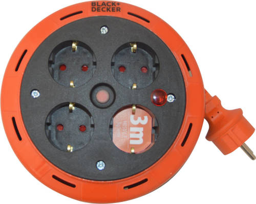 BLACK+DECKER Kabelhaspel compact - 3M - IP20 - 4 stopcontacten
