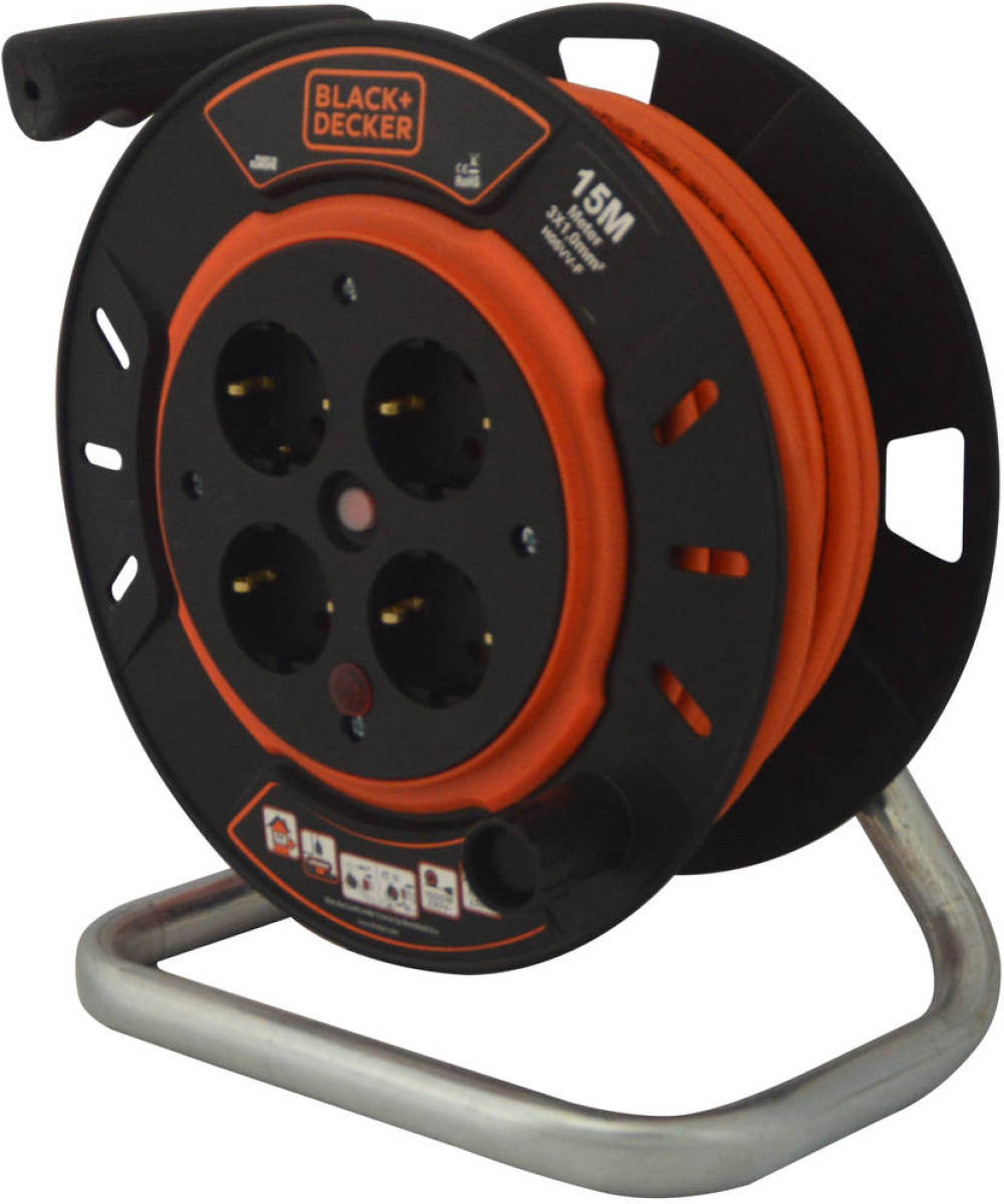 BLACK+DECKER BXECFT2QIQE Kabelhaspel - 15M - IP20 - 4 voudig - 3x1mm
