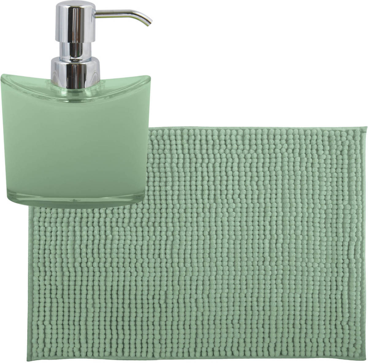 MSV badkamer droogloop mat/tapijtje - 40 x 60 cm - en zelfde kleur zeeppompje 260 ml - groen - Badmatjes