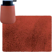MSV badkamer droogloop tapijt - Langharig - 50 x 70 cm - incl zeeppompje zelfde kleur - terracotta - Badmatjes