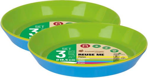 Juypal Hogar Juypal Borden - 6x - gekleurd - kunststof - D18,5 x H2,5 cm - herbruikbaar - BPA-vrij - Bordjes