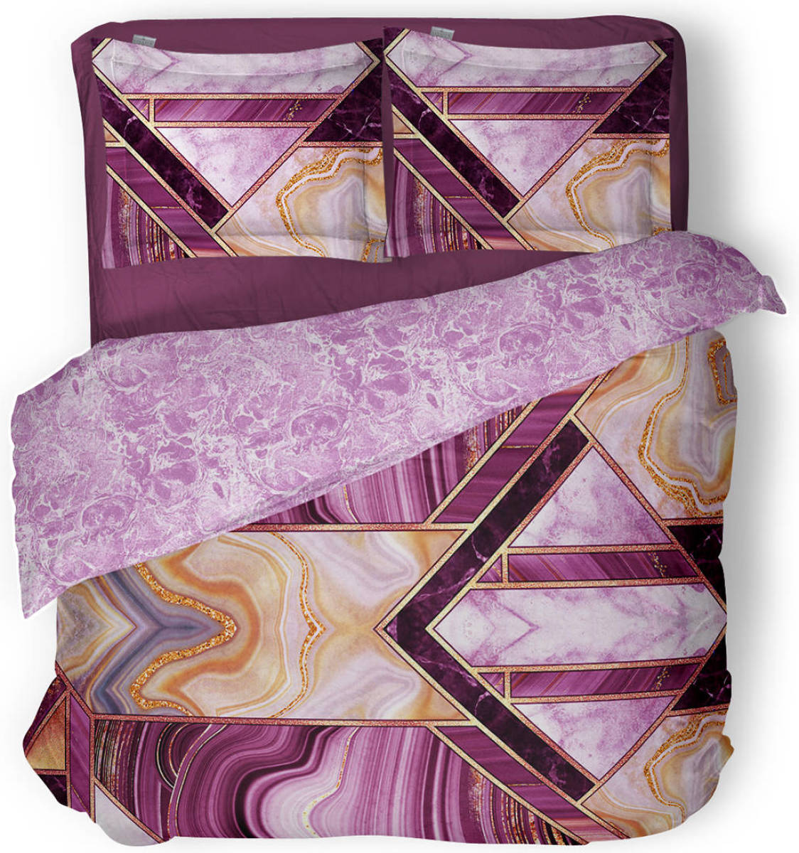 Linnick Dekbedovertrek Katoen Marble Shape - roze 200x200/220cm