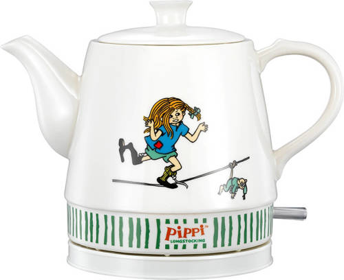 Pippi 20130001 - Pippi Langkous keramische waterkoker - 0,8 Liter - Pippi circus design Pippi Wit