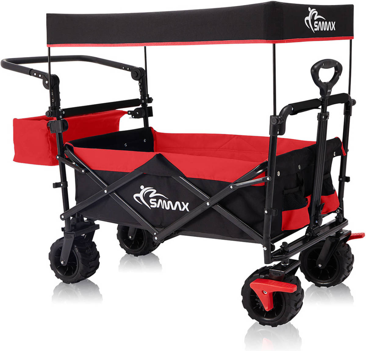 Samax Opvouwbare Bolderkar, Handkar, Offroad, met Dak, Zwart, Rood