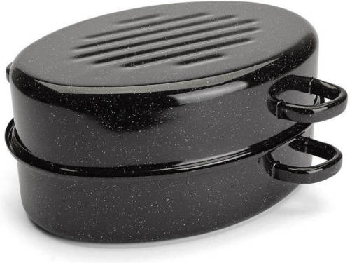 Emalia geëmailleerde braadpan met deksel 3L - Braadslede - Bakpan - Grillpan - Emaille - Zwart