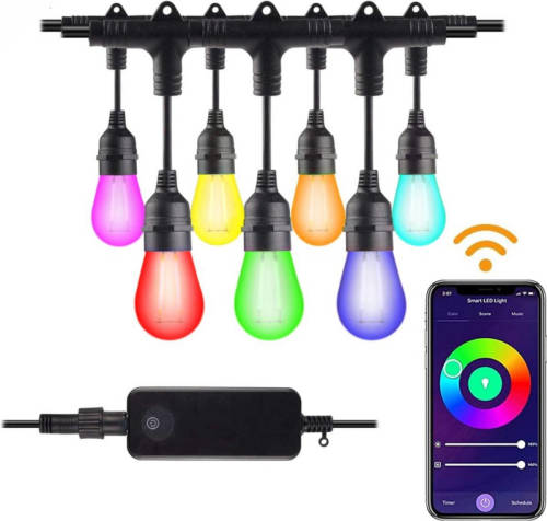 Nince Slimme Tuinverlichting 15 Meter RGB - Sfeerverlichting Voor In De Tuin - Bediening Met Smartphone - E27