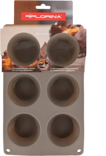 Florina Anide siliconen muffin / cupcake bakvorm voor 6 stuks taupe - vaatwasserbestendig