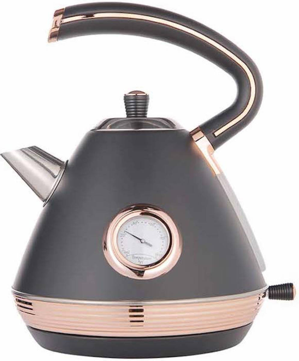 Buccan - Retro Waterkoker - Pyramid - Zwart Rose - Met thermometer