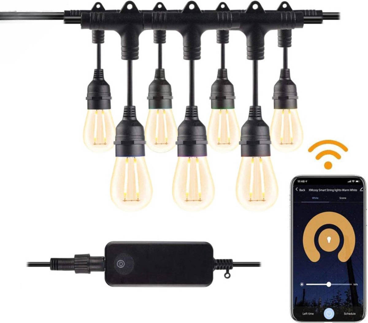 Nince Smart Tuinverlichting 15M - Bedien met Smartphone - Sfeervolle Tuinverlichting - Lichtsnoer - E27