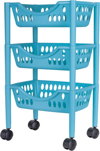 Juypal Hogar Keukentrolley - 3-laags - blauw - kunststof - 39 x 26,5 x 66,5 cm - Opberg trolley