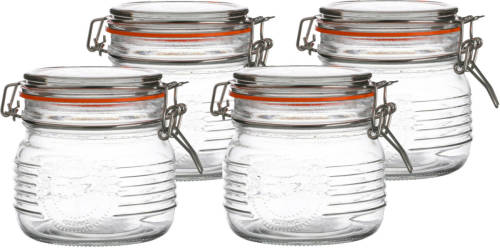Urban Living Voorraadpot/bewaarpot - 4x - 500 ml - glas - met beugelsluiting - D11 x H11 cm - Voorraadpot