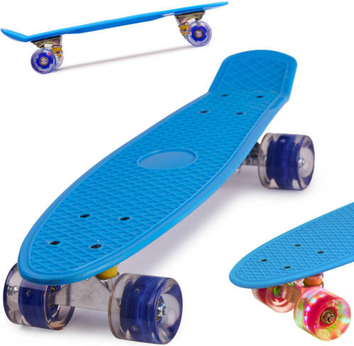 Ikonka Blauwe skateboard penny board voor kinderen met ledverlichting 22.5 inch / 56cm