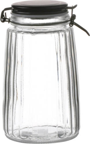 Urban Living Voorraadpot/bewaarpot - 1,8L - glas - met beugelsluiting - mat zwarte deksel - Voorraadpot