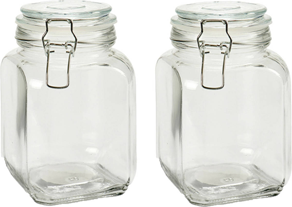 Vivalto Voorraadpot/bewaarpot - 2x - Caja - 1.2L - glas - beugelsluiting - D11 x H17 cm - Voorraadpot