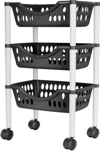 Juypal Hogar Keukentrolley - 3-laags - grijs/wit - kunststof - 39 x 26,5 x 66,5 cm - Opberg trolley