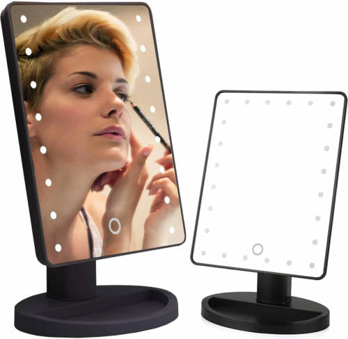 Verk group Verlichte make-up spiegel 180° draaibaar 16 ingebouwde LED lampjes zwart