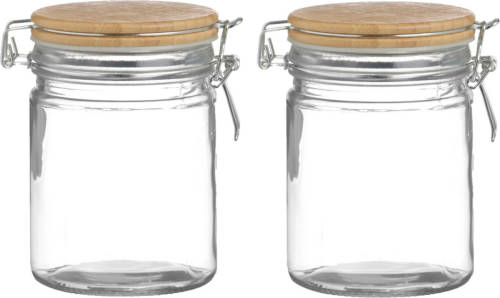 Urban Living Voorraadpot/bewaarpot - 2x - 700 ml - glas - met beugelsluiting - bamboe deksel - Voorraadpot