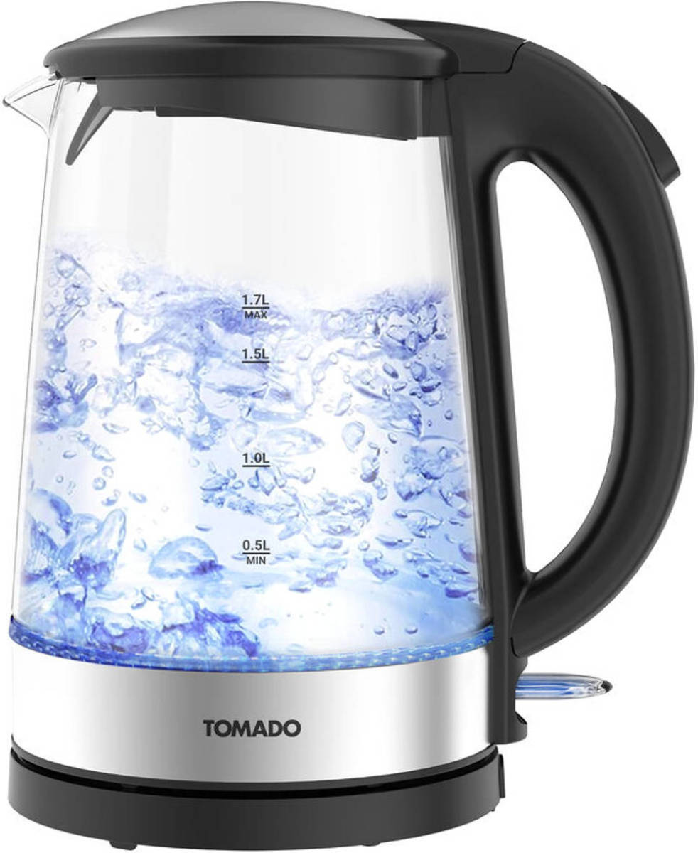 Tomado TWK1706G - Glazen waterkoker - 1,7 liter - Blauw LED verlichting - 2200 watt - RVS