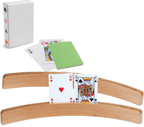 Engelhart 4x Speelkaartenhouders hout 50 cm inclusief 54 speelkaarten groen - Speelkaarthouders