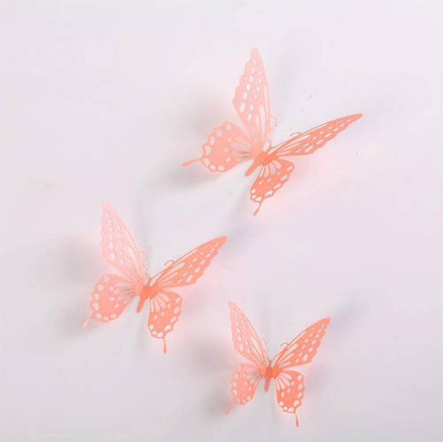VSE Cake topper decoratie vlinders of muur decoratie met plakkers 12 stuks roze - 3D vlinders - VL-04