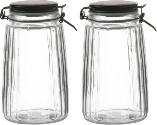 Urban Living Voorraadpot/bewaarpot - 2x - 1,8L - glas - met beugelsluiting - mat zwarte deksel - Voorraadpot