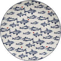 Clayre & Eef Dinerbord Ø 26 cm Wit Blauw Porselein Vissen Eetbord Wit Eetbord