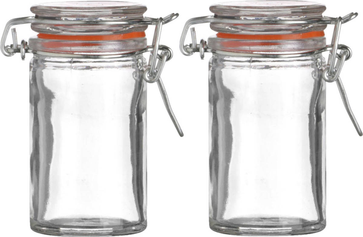 Urban Living Voorraadpotje/kruidenpotje - 2x - mini - 70 ml - glas - met beugelsluiting - Voorraadpot