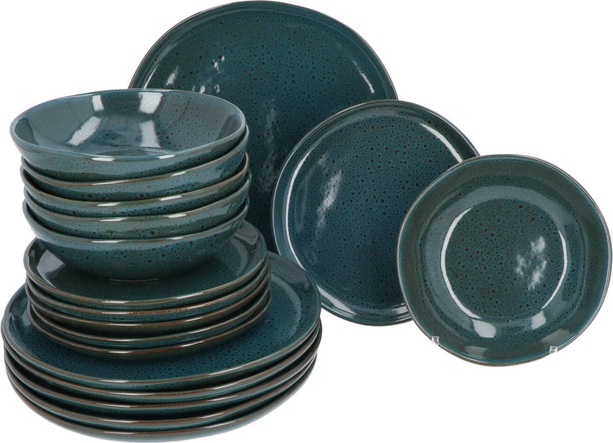 4Goodz 6 persoons 18-delig servies Jade Groen - Reactive Glazing Aardewerk
