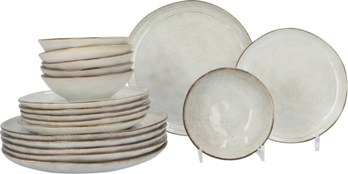 4Goodz Aardewerk Servies Flower Beige 6 persoons 18-delig - Beige