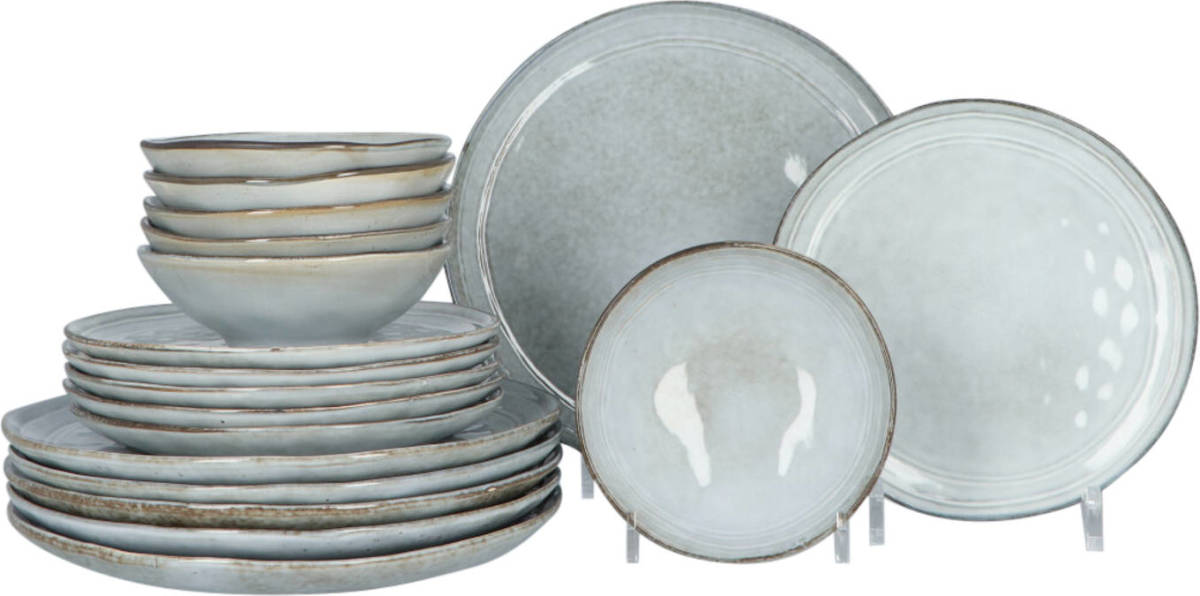 4Goodz Aardewerk Servies Flower Beige 6 persoons 18-delig - Grijs