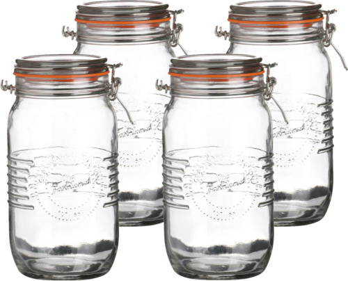 Urban Living Voorraadpot/bewaarpot - 4x - 1.5L - glas - met beugelsluiting - D14 x H22 cm - Voorraadpot