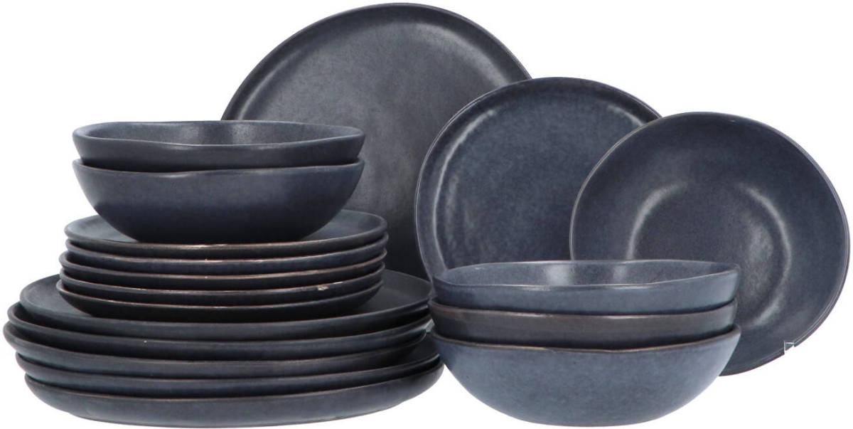 4Goodz Aardewerk Servies Spring Blue 6 persoons 18-delig - Blauw