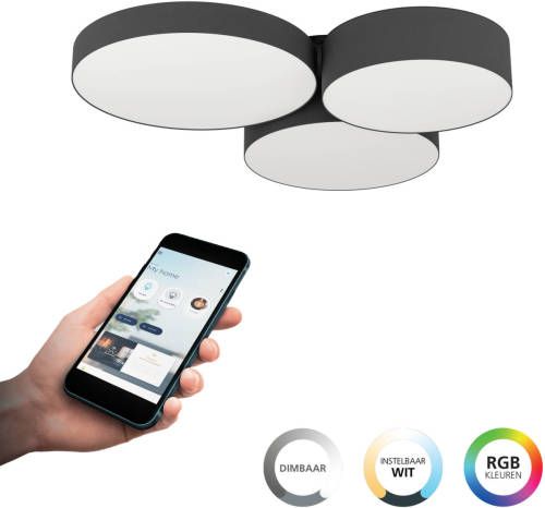 Eglo connect.z Barbano-Z Plafondlamp - 60,5 cm - Zwart/Wit - Instelbaar RGB & wit licht - Dimbaar - Zigbee