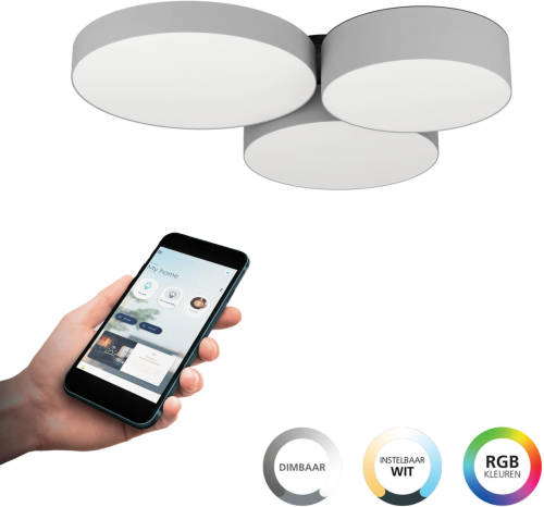 Eglo connect.z Barbano-Z Plafondlamp - 60,5 cm - Grijs/Wit - Instelbaar RGB & wit licht - Dimbaar - Zigbee