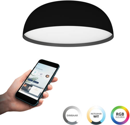 Eglo connect.z Tollos-Z Plafondlamp - Ø 40 cm - Zwart/Wit - Instelbaar RGB & wit licht - Dimbaar - Zigbee