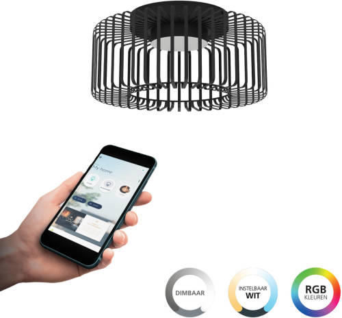 Eglo connect.z Ginestrone-Z Plafondlamp - Ø 45 cm - Zwart/Wit - Instelbaar RGB & wit licht - Dimbaar - Zigbee