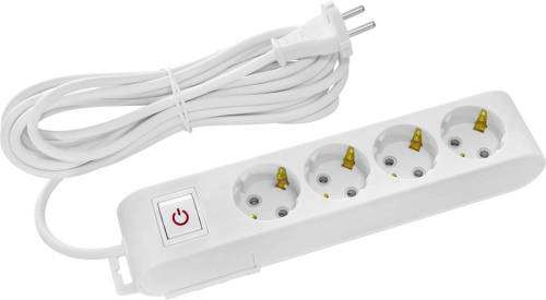BES LED Stekkerdoos met Schakelaar - Verlengsnoer met Schakelaar - Decon - 4 Stopcontacten - 5 Meter - Randaarde - Wit