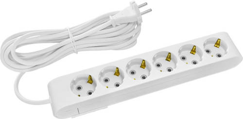 BES LED Stekkerdoos - Verlengsnoer - Decon - 6 Stopcontacten - 5 Meter - Randaarde - Wit