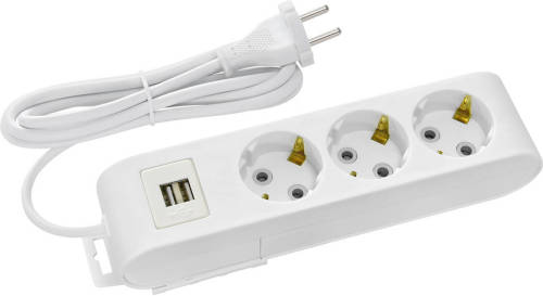 BES LED Stekkerdoos met USB - Verlengsnoer met USB - Decon - 3 Stopcontacten - 1.5 Meter - Randaarde - Wit