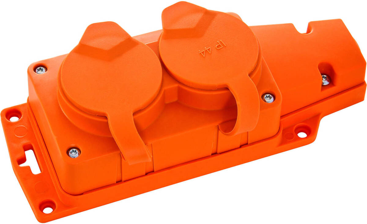 BES LED Stekkerdoos voor Buiten - Decon - 2 Stopcontacten - Spatwaterdicht IP44 - Wandmontage - Randaarde - Rubber - Oranje