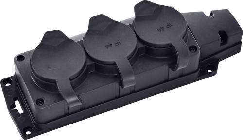 BES LED Stekkerdoos voor Buiten - Decon - 3 Stopcontacten - Spatwaterdicht IP44 - Wandmontage - Randaarde - Rubber - Zwart