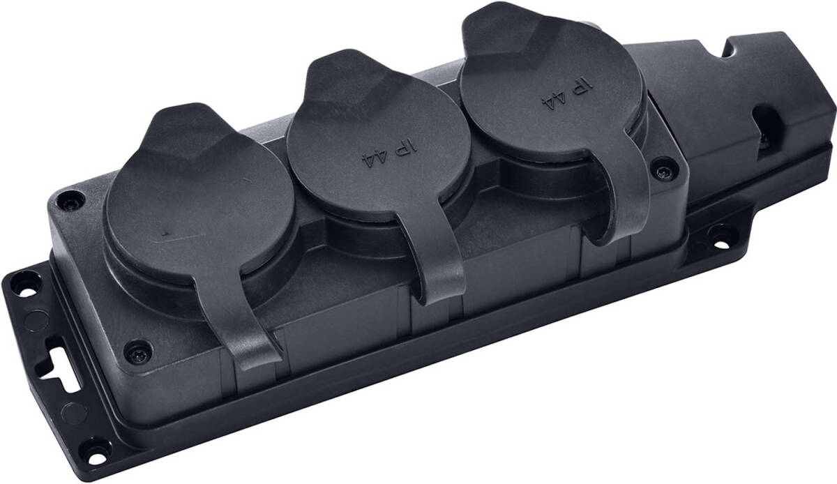 BES LED Stekkerdoos voor Buiten - Decon - 3 Stopcontacten - Spatwaterdicht IP44 - Wandmontage - Randaarde - Rubber - Zwart