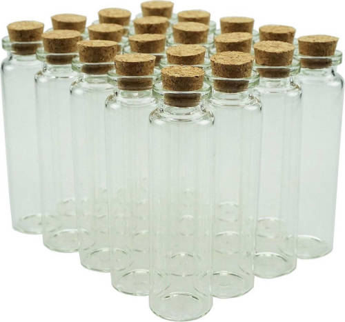 ForDig Glazen Mini Flesjes Met Kurk - Decoratie flesjes - Inhoud 20 ml - Set van 20 Stuks